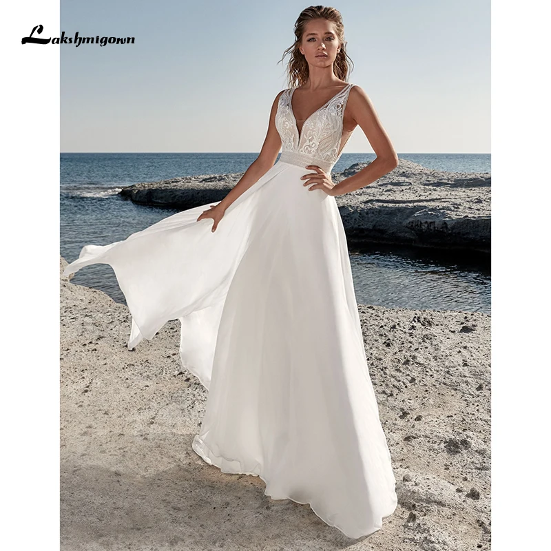 

Элегантные свадебные платья в стиле бохо с глубоким v-образным вырезом и кружевной аппликацией, длинное свадебное платье принцессы с открыт...