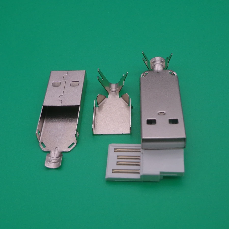 

50sets DIY USB 2.0 A type Male Connector Assembly Adapter Plug Socket Metal shell shield solder Wire