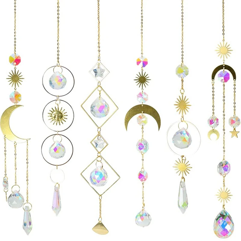 6Pieces Colorful Crystals Suncatcher Hanging Sun Catcher With Chain Pendant Ornament Crystal Balls For Window Garden | Дом и сад