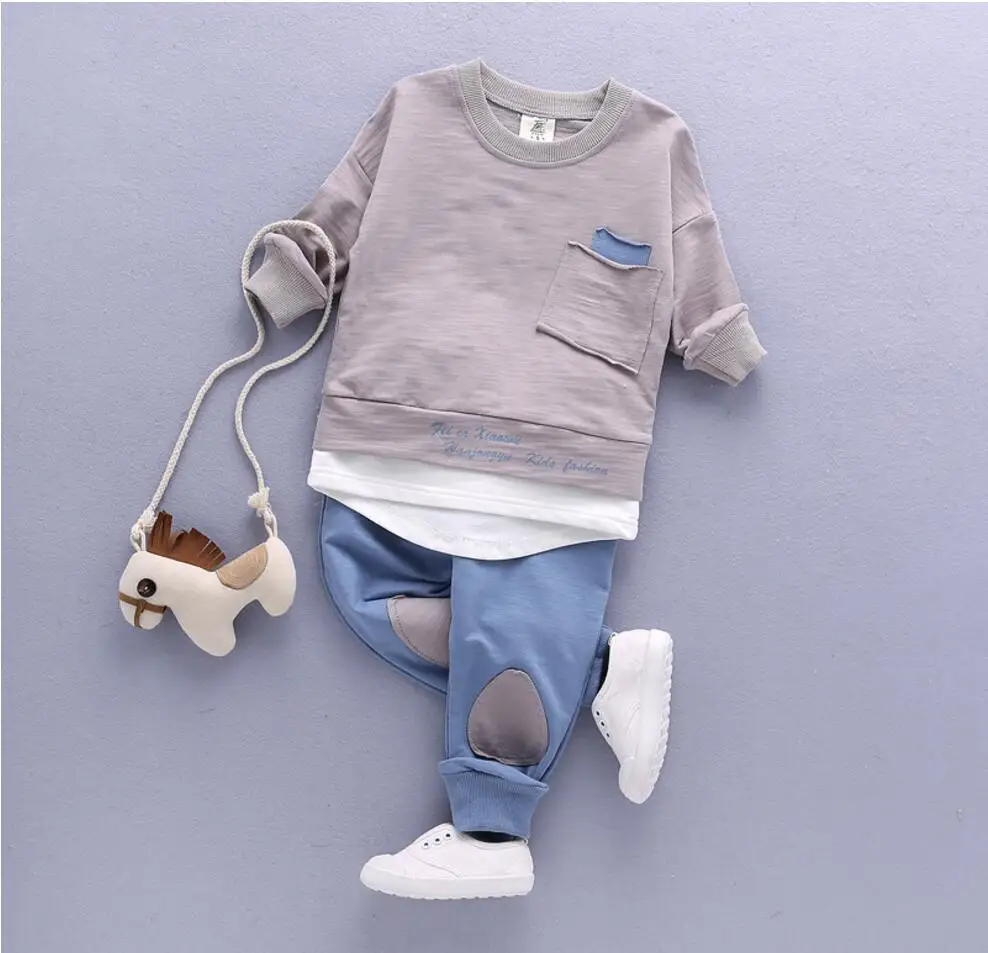gray Детская одежда из Южной Кореи; штаны; комплекты из 2 предметов; комплект одежды для маленьких мальчиков; толстовка с капюшоном; Детский Повседневный Спортивный костюм - Цвет: gray