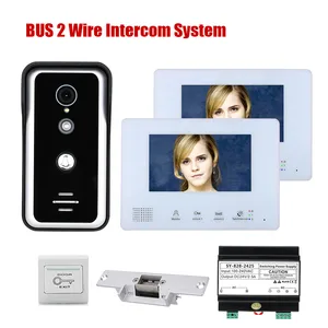 7 inch bus 2 wire video door phone intercom systems electronic door lock for home 1 doorbell camera 2 monitor night vision free global shipping