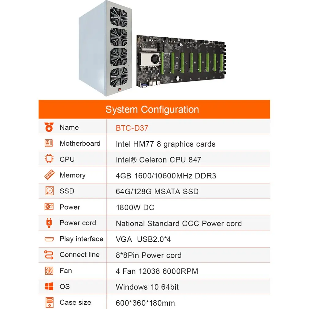 

BTC-D37 Miner Motherboard CPU Set 8 Video Card Slot DDR3 Memory Integrated VGA Interface Low Power Consumption Bitcoin Mining