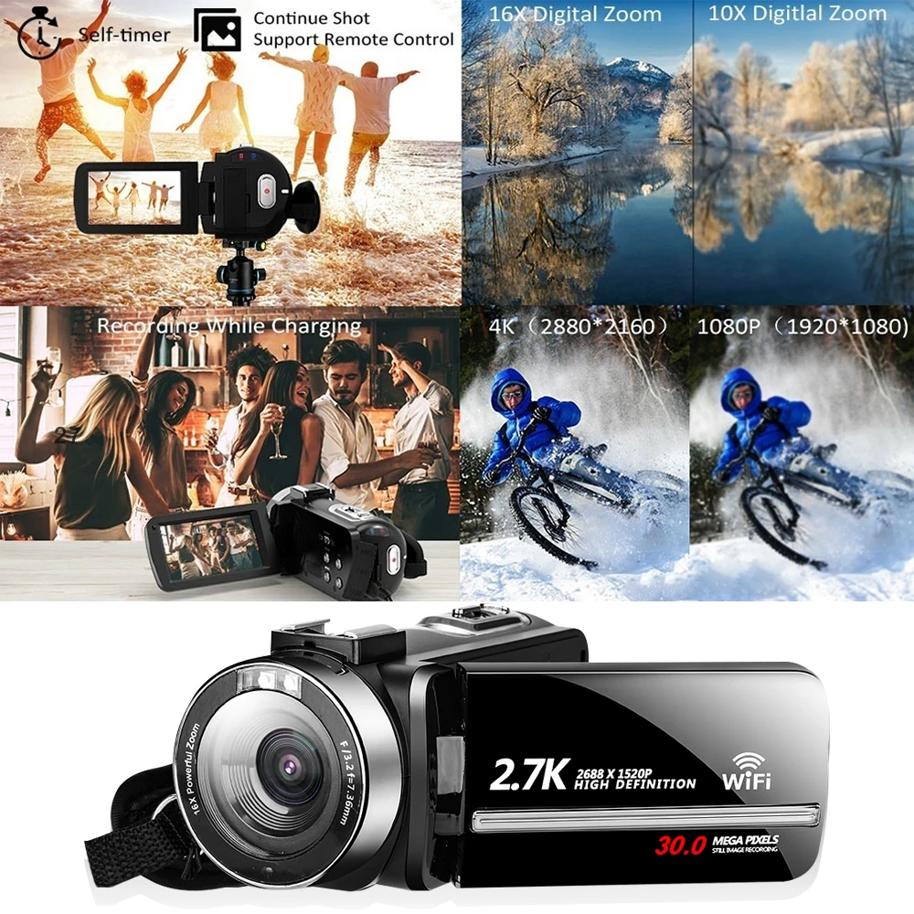 Cewaal WIFI Digital Camera Portable Night Vision Digital Camcorder HDMI 4K Photo Professional DSLR 2.7K Video Camera 16X