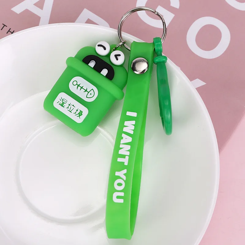 

Creative Funny Cartoon Trash Can Keychain Silicone New Cute Girl Bag Car Pendant Couple Gift Key Ring Accessories