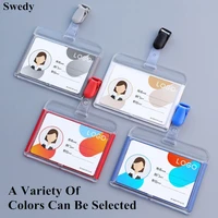 acrylic bus card holder employee student name id card holder cover with clip work identity id badge holder