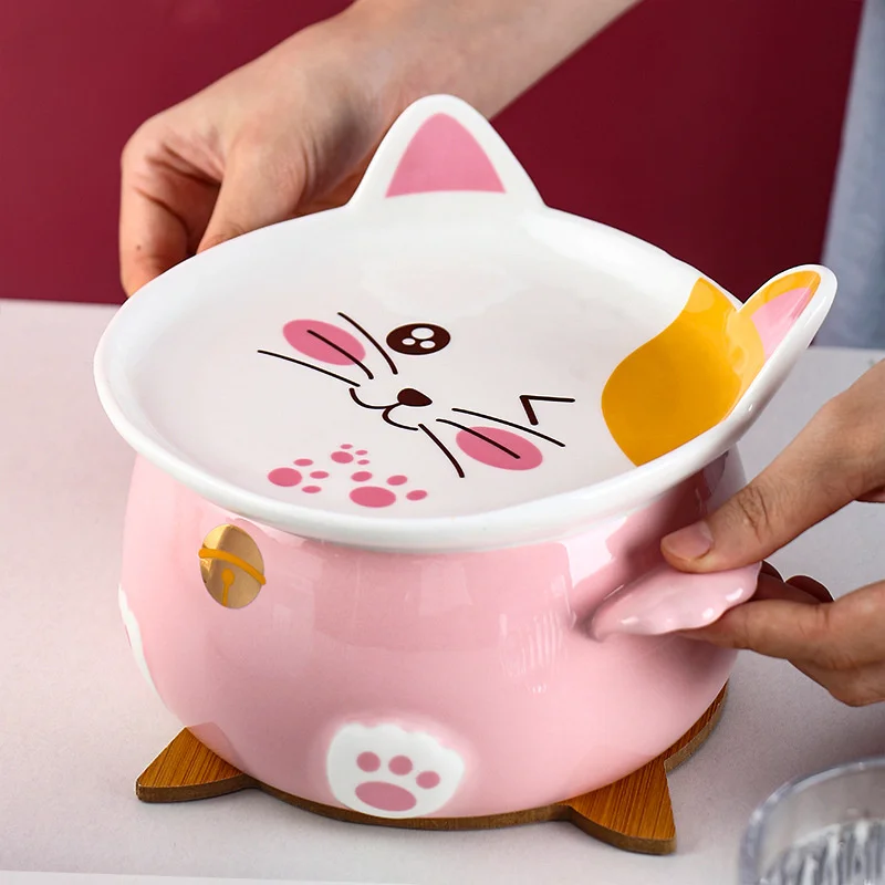 Многофункциональная Большая керамическая миска с мультяшным котом для лапши