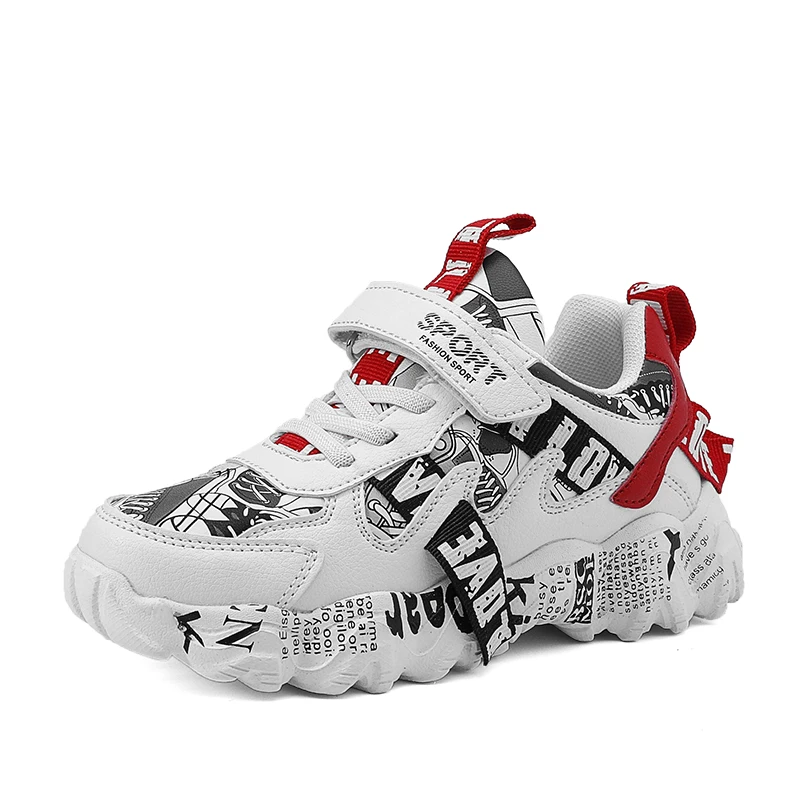 

Модные детские кроссовки с граффити, Повседневная зимняя водонепроницаемая обувь из искусственной кожи для мальчиков и девочек, школьная с...