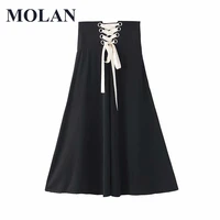 molan woman solid black waist straps fashion skirt high waist street casual ldies 2021 summer new female chic skirt