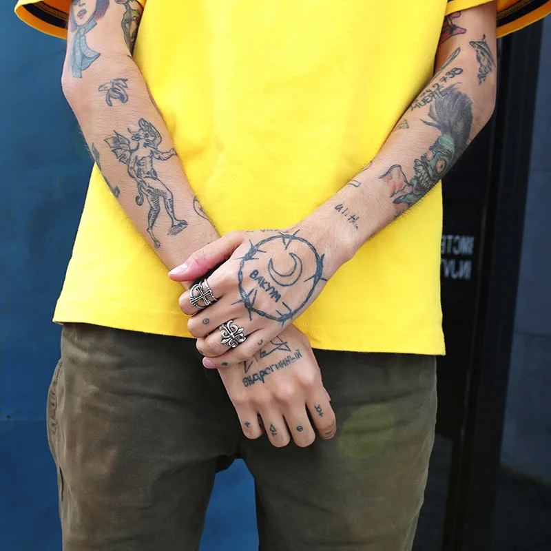 

New Fashion Men's Retro Cross Ring Double Ring Cool Punk Ring European and American Street Adjustable Open Hand Hiphop Jewelry