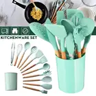 Силиконовая кухонная утварь, набор кухонной утвари, антипригарная посуда, лопатка черпак, измельчители яиц, деревянная ручка, набор кухонных принадлежностей