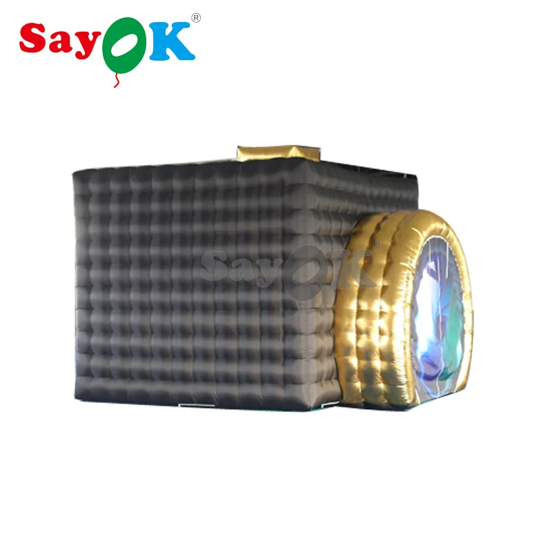 black and gold Высокое качество, надувная фотобудка в форме камеры, надувной шатер, Свадебный стенд, белый внутри, светодиодный, для свадебной вечеринки - Цвет: black and gold