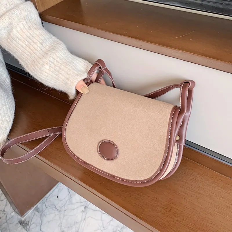 

Designer Brand Luxury Women Saddle Bag Retro Small Flap Messenger Handbag Solid Color Crossbody Bags Matte Leather Shoulder Bag