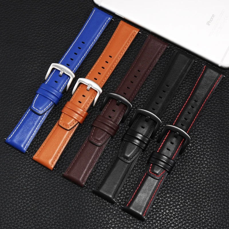 Водонепроницаемый ремешок для наручных часов из коровьей кожи и силикона черный