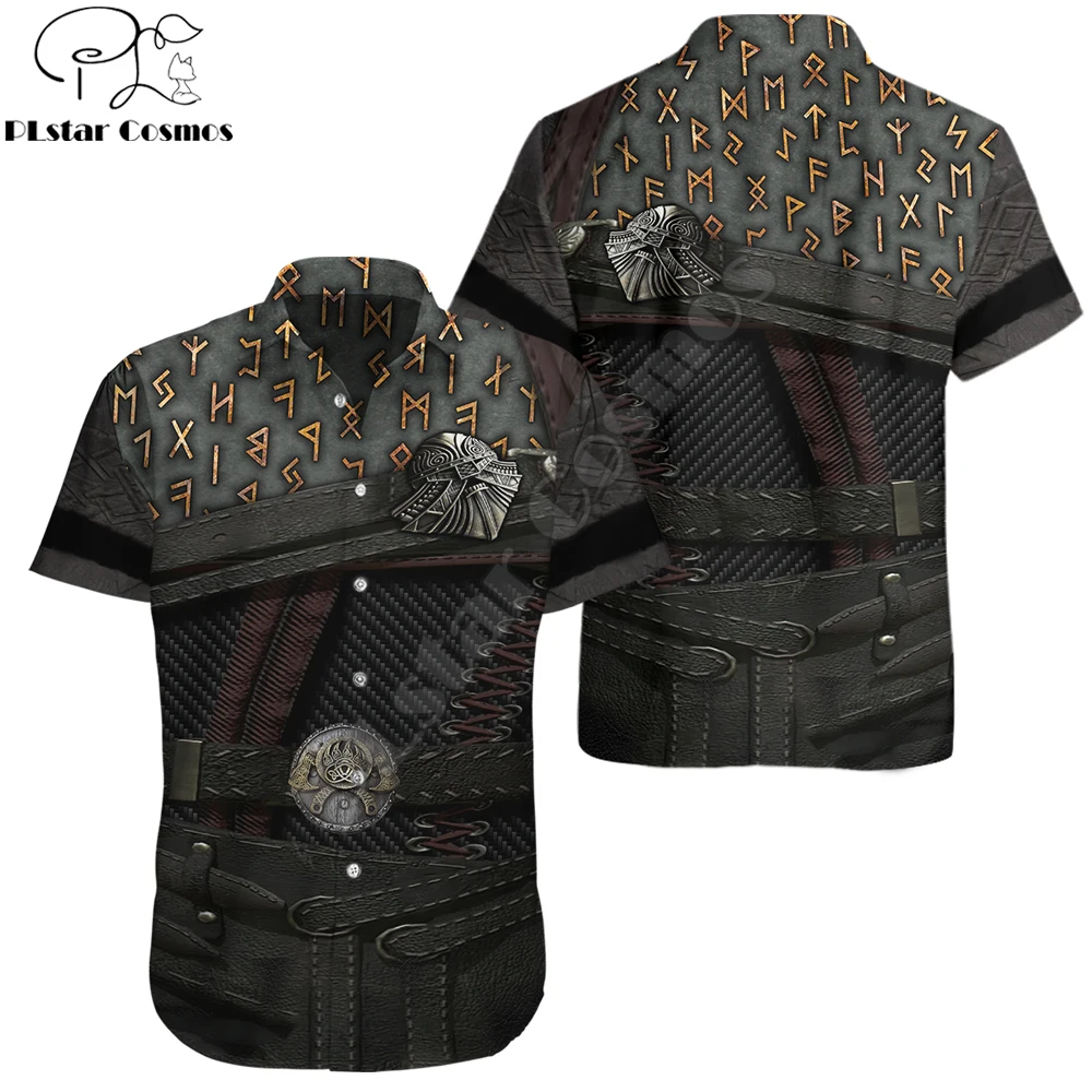 

2022 Hot Summer Hawaii Short sleeve Shirts Viking Armor Tattoo 3D Printing Hawaiian Shirt Mens Casual Beach Shirt CY01