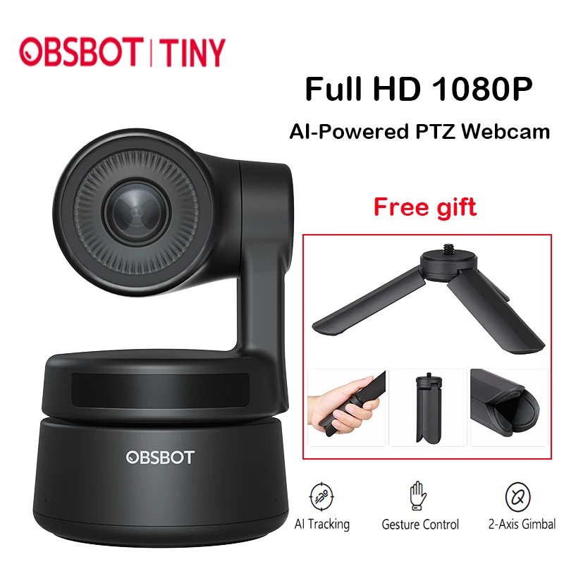 

OBSBOT Tiny AI-Powered PTZ Webcam USB Full HD 1920 X 1080P 30fps Web Cam Camera Video Conferencing, Recording for Desktop Laptop