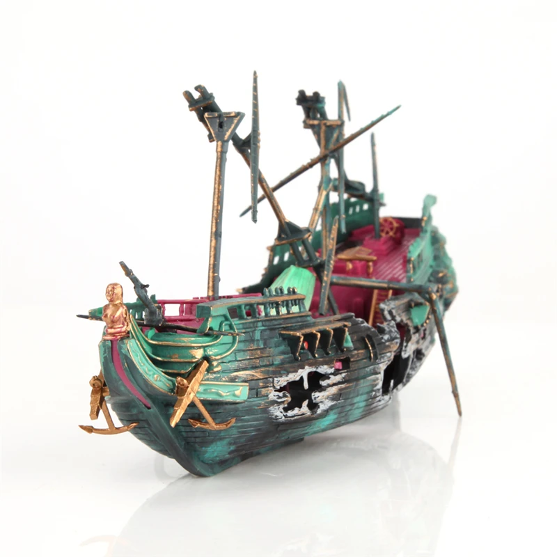 Aquarium Artificial Sunk Wreck Ship Decoration Fish Tank Air Split Destroyer Boat Ornaments Used with Oxygen Pump | Дом и сад