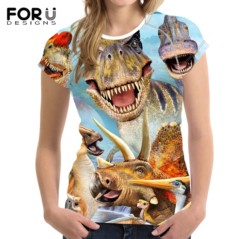 

Футболка FOURDEIGNS женская оверсайз с 3D-принтом динозавра, хлопковая рубашка с круглым вырезом, пляжный топ свободного кроя, на лето
