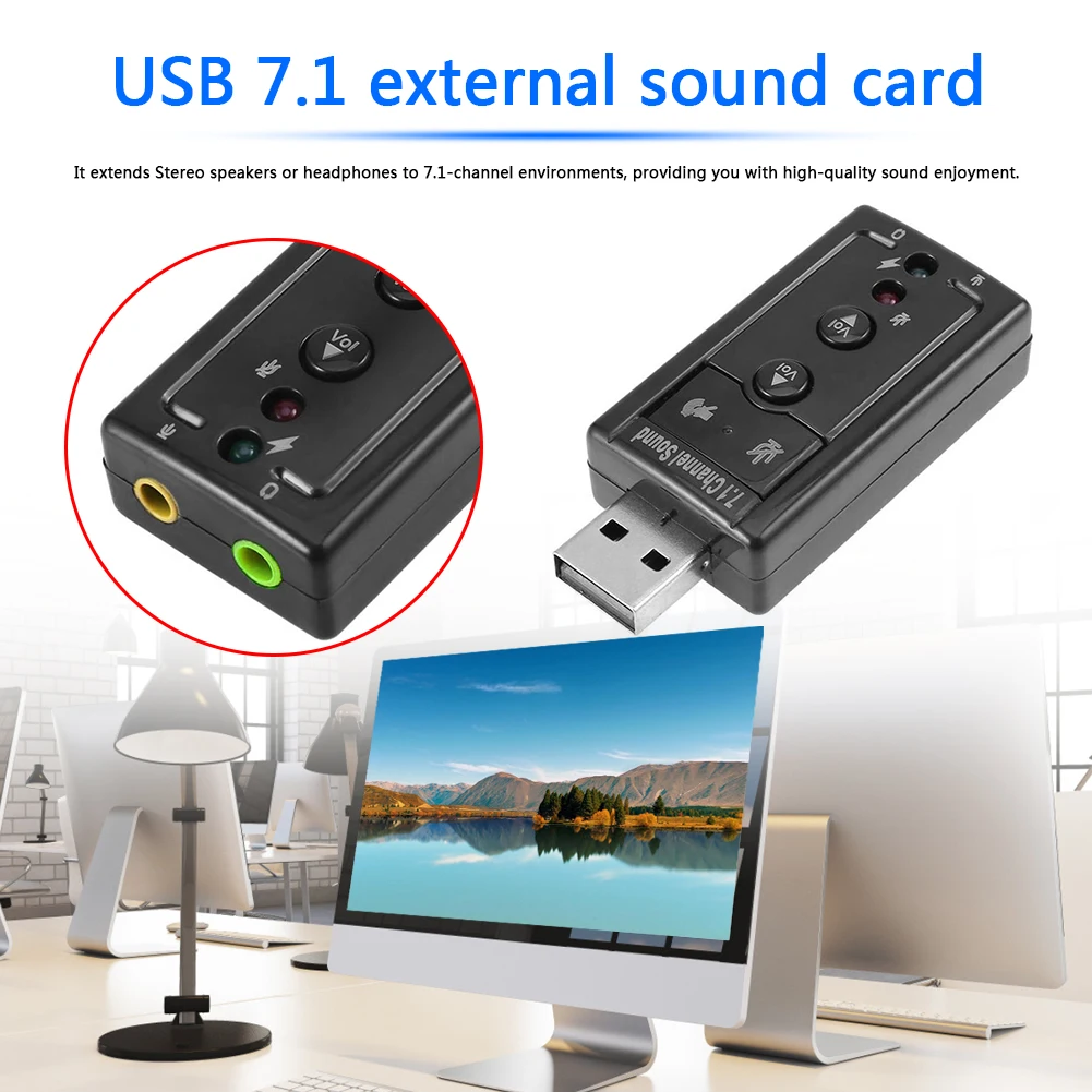 Внешняя звуковая карта 7 1 USB 2 0 аудио адаптер для микрофона стерео 3 5 мм разъем
