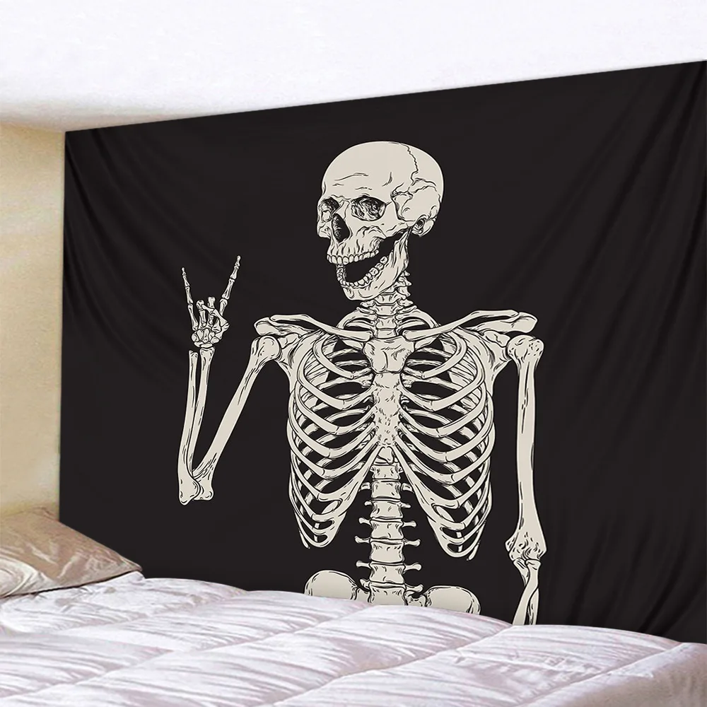 Гобелен в стиле хиппи Void с изображением сахарного черепа мандала настенный