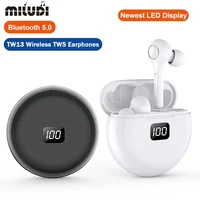 tw13 tws bluetooth wireless headphones music earbuds waterproof digital dispaly headset for iphone xiaomi huawei sports earphone
