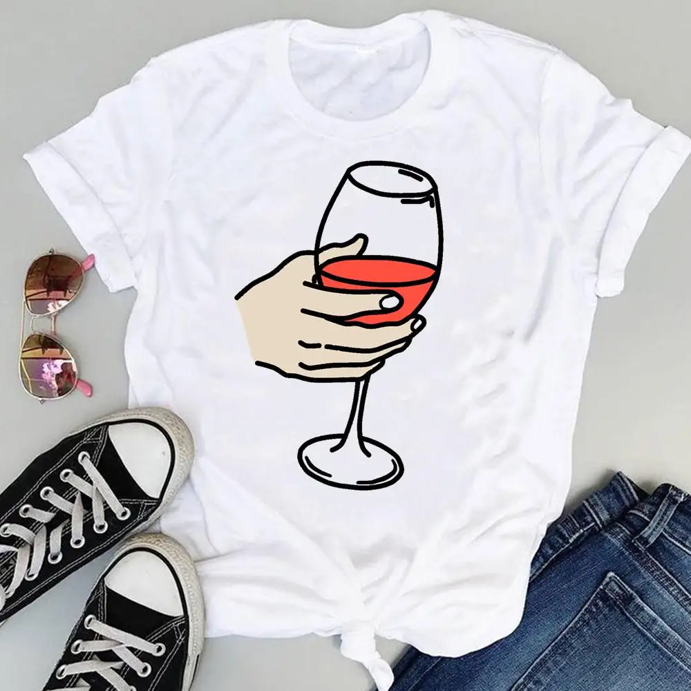 

Women 90s Wine Kawaii Travel Fashion Cartoon Lady Sweet Summer Short Sleeve Print Lovely Clothes Tops Tees Tshirt T-Shirt