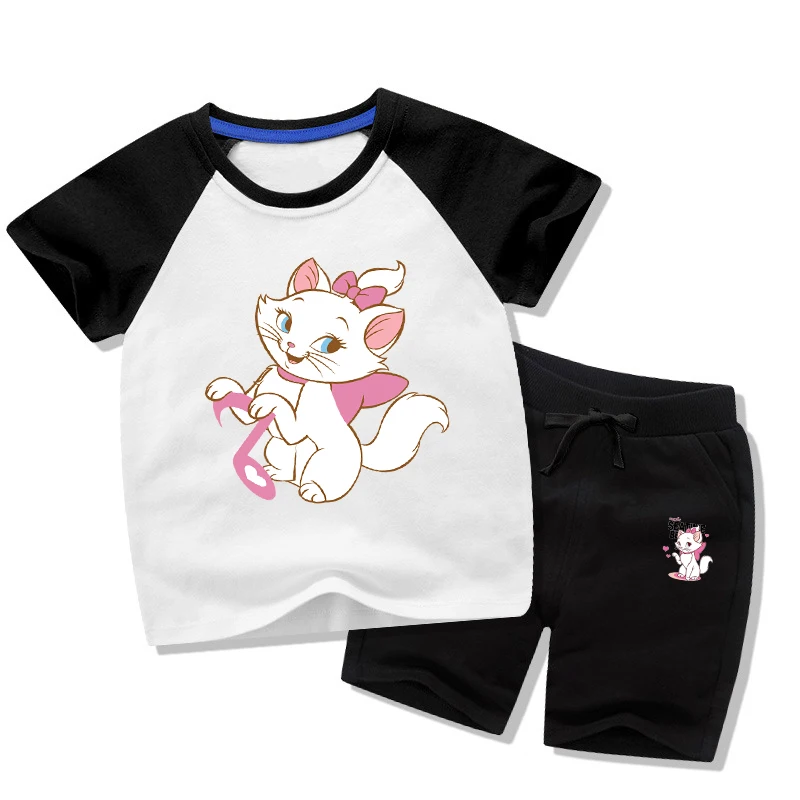 Summer 2021 Kids Clothes Toddler Boys Cartoon Outfits Baby Girls  Tees Suits  2 3 4 6 8 Years Children Clothing T-shirt + Shorts