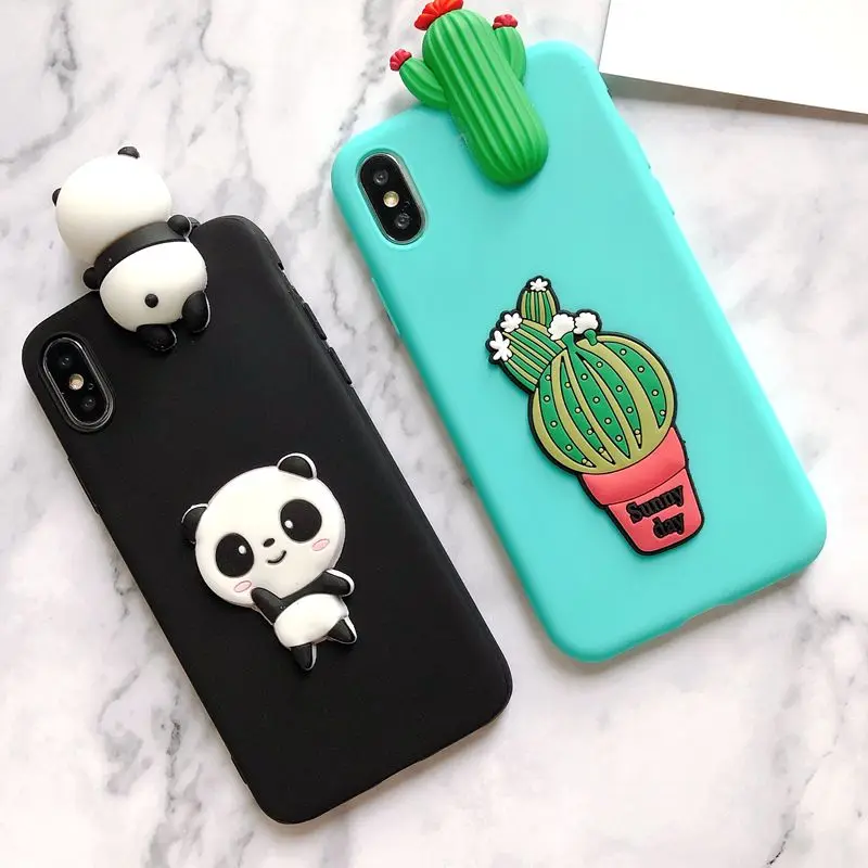 Чехол для iPhone X 5 5s se 2020 силиконовый чехол с 3D пандой КАКТУСОМ Funda 11 6S 7 8 Plus XR XS Max