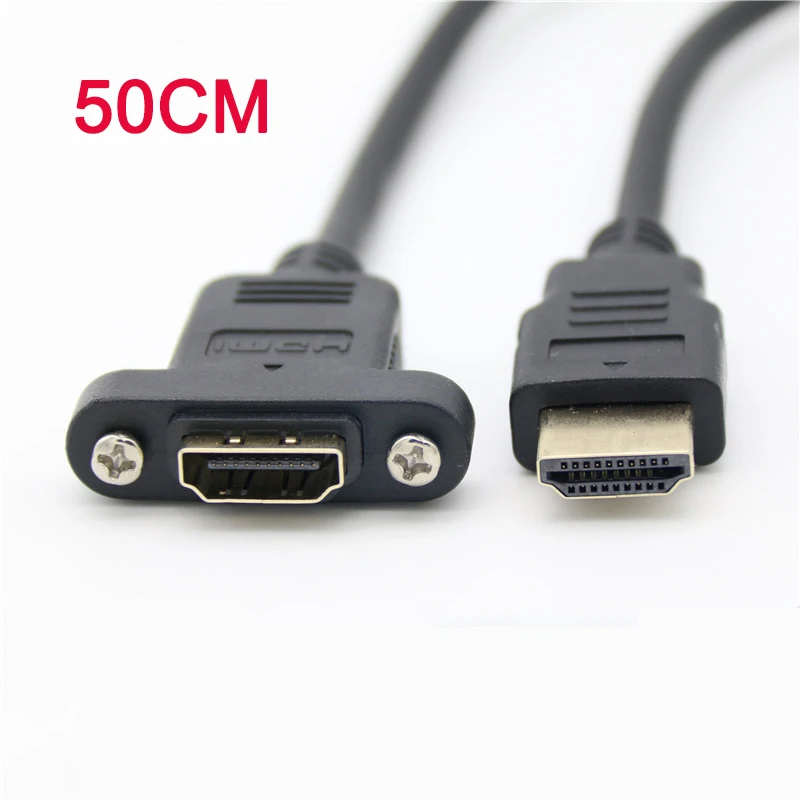 

Gold Plated HDMI 1.4 Male To Female Extension Connector Screw Lock Panel Mount HD AV Cable 50cm with Screws