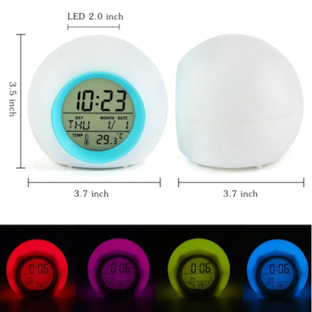 

7 Colors Changing LED Display Timer Digital Round Alarm Clock Temperature