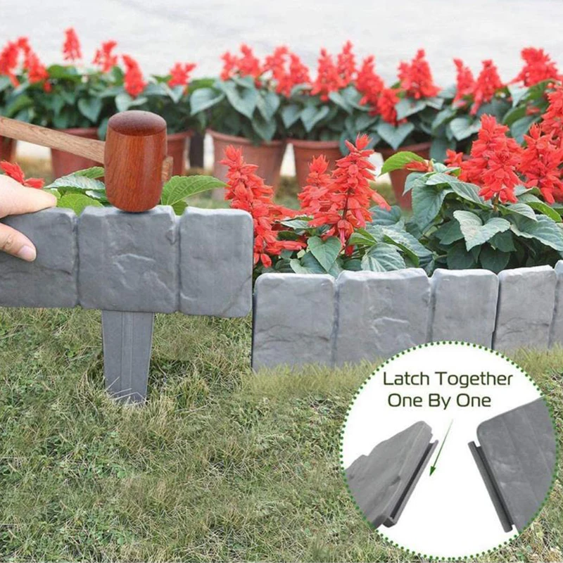 

PP Foldable Garden Plastic Fence Splicing Fence Garden Plant Decoration Flowerbed Practical Imitation Stone Fence Garden Tools
