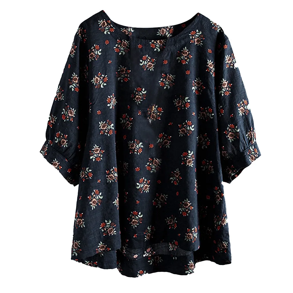 Женская винтажная блузка с цветочным принтом мягкая хлопковая Повседневная