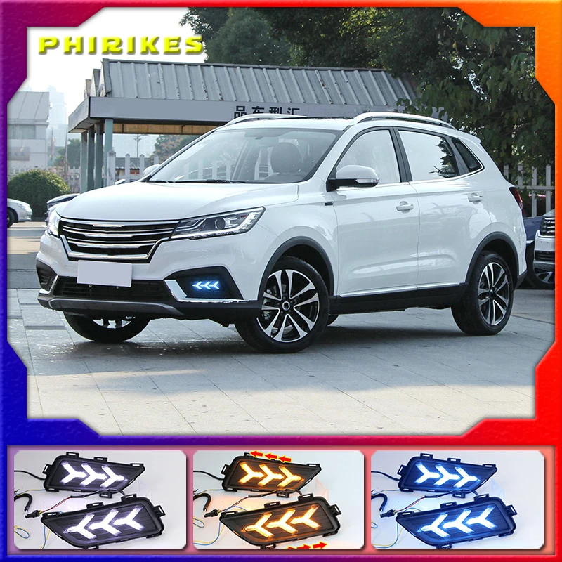 

Для Защитные чехлы для сидений, сшитые специально для Roewe RX3 2018 дневные Бег огни Светодиодный DRL Противотуманные фары дальнего света с желтым сигналом поворота Функция