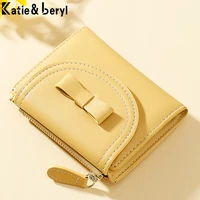 new small solid color wallet women soft pu leathe bow card holder short flip coin purse female high quality clutch wallet ladies