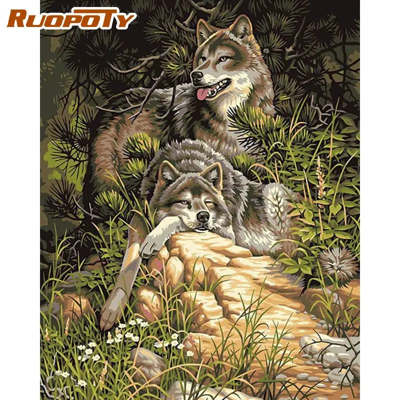 

RUOPOTY 60x75cm DIY Frame Painting By Number Kits Wolf Animals Picture Drawing Coloring By Numbers Acrylic Paint For Home Decors