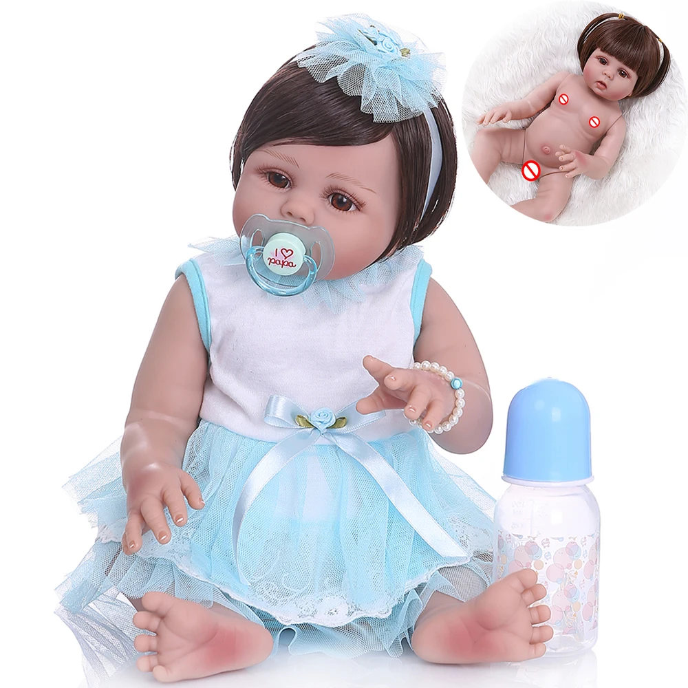 

19" 48cm bebe reborn toddler girl doll full soft silicone vinyl reborn baby dolls princess dress babies alive doll gift