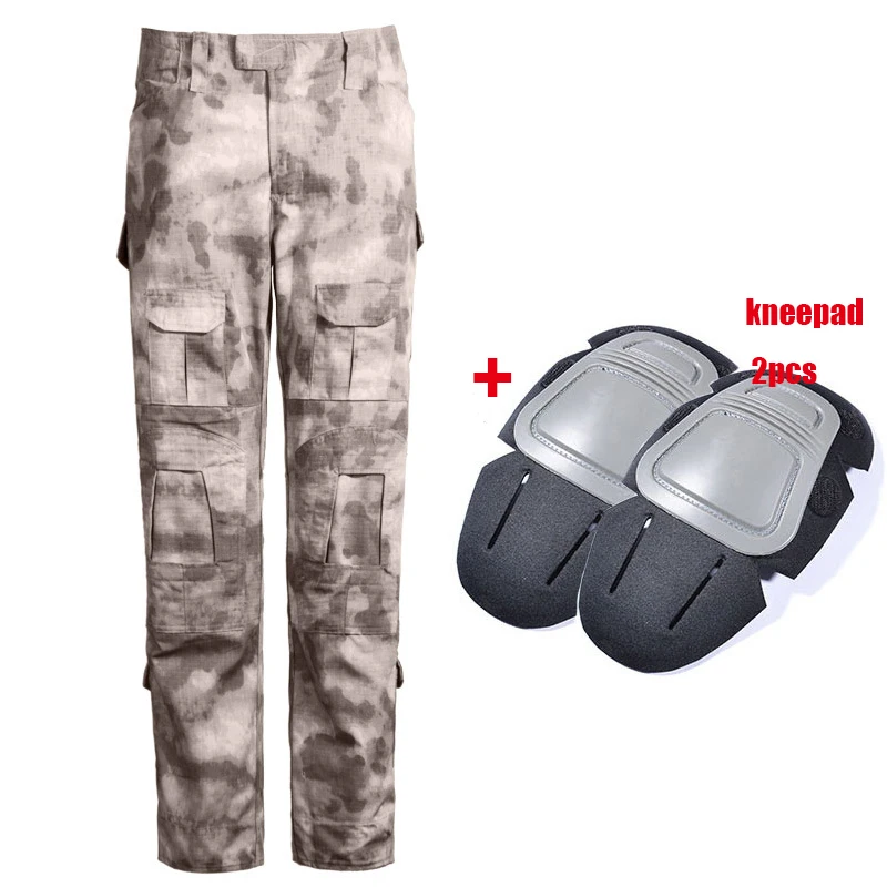 and knee pads Военные Брюки карго мужские тактические армейские спецназ камуфляжные брюки боевые Пейнтбольные камуфляжные брюки Униформа рабочие брюки наколенники - Цвет: and knee pads