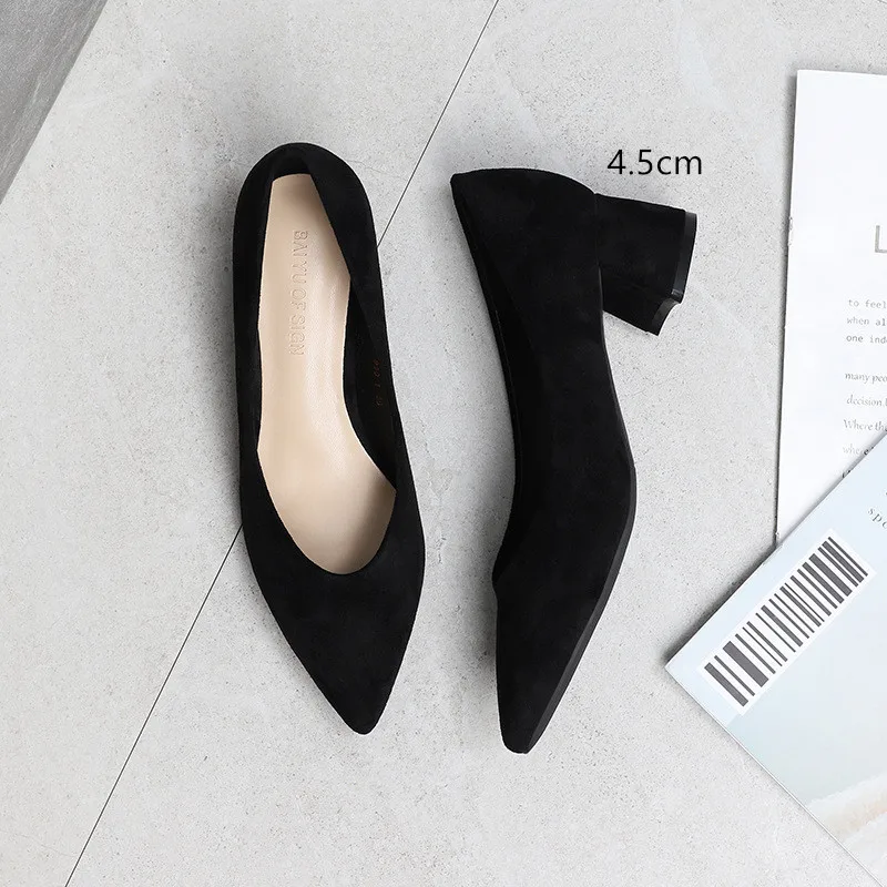 black4.5cm Женские туфли на высоком каблуке; коллекция года; Летние босоножки; черные женские туфли на каблуке; босоножки из флока с острым носком на каблуке; женские туфли-лодочки - Цвет: black4.5cm
