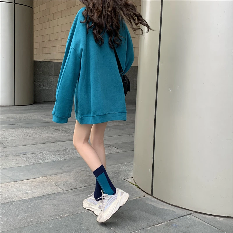 Свитшот женский оверсайз модная свободная однотонная Толстовка с длинным