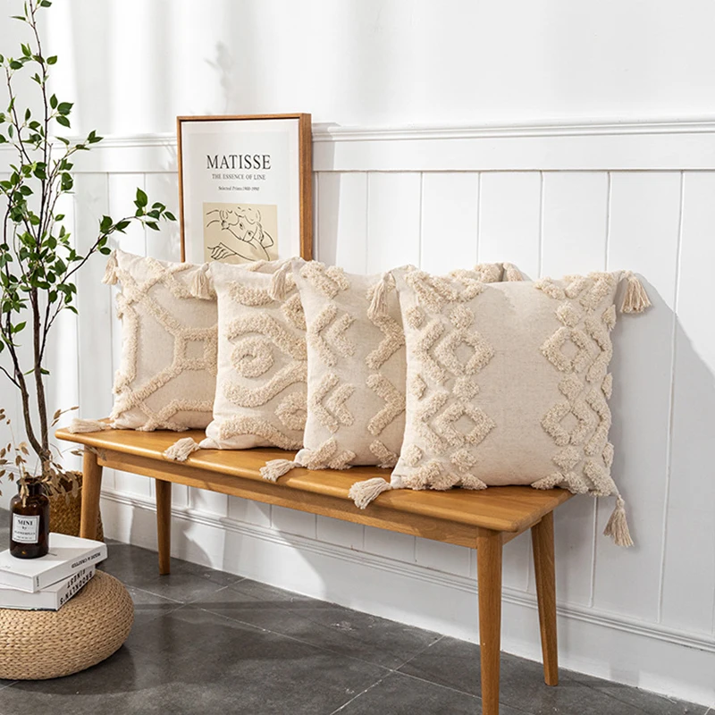 

Nordic Home Pillow Covers Decorative Luxury Cushion Cover 45x45cm Tassels Pillow Case Beige Moroccan Style Sofa Bed Pillow Case