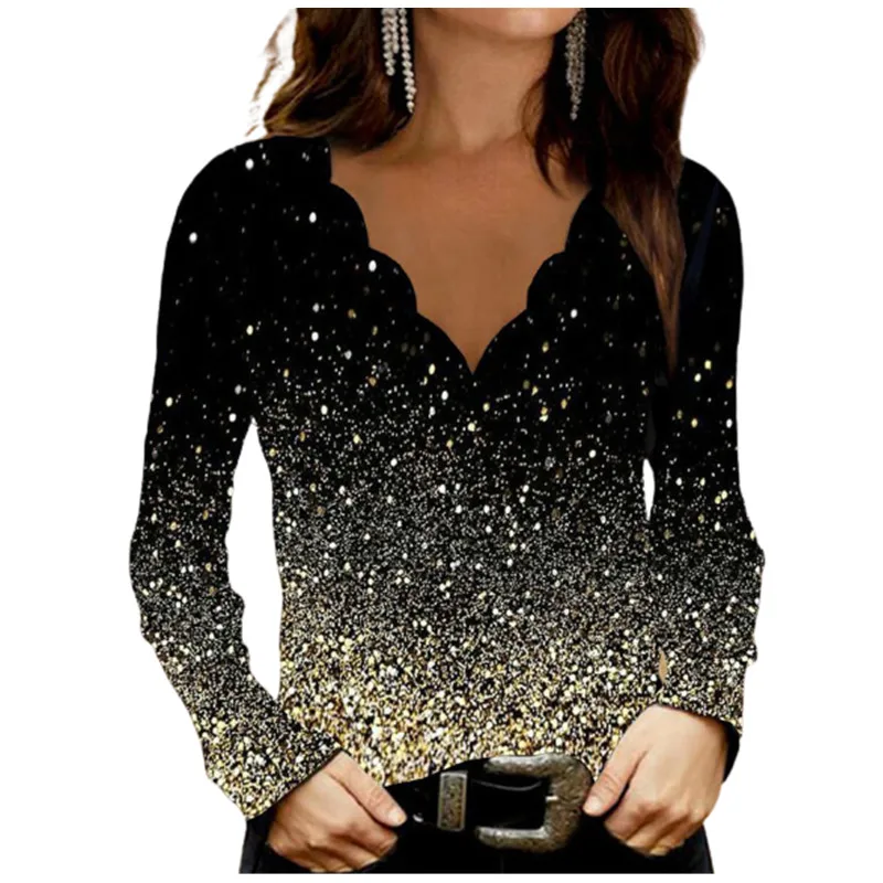 

Женская футболка с V-образным вырезом, с градиентным принтом