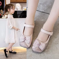 beige pink childrens leather shoes kids bead bow girls princess shoes for wedding party performance girl dance shoes 1 2 3 4 12t