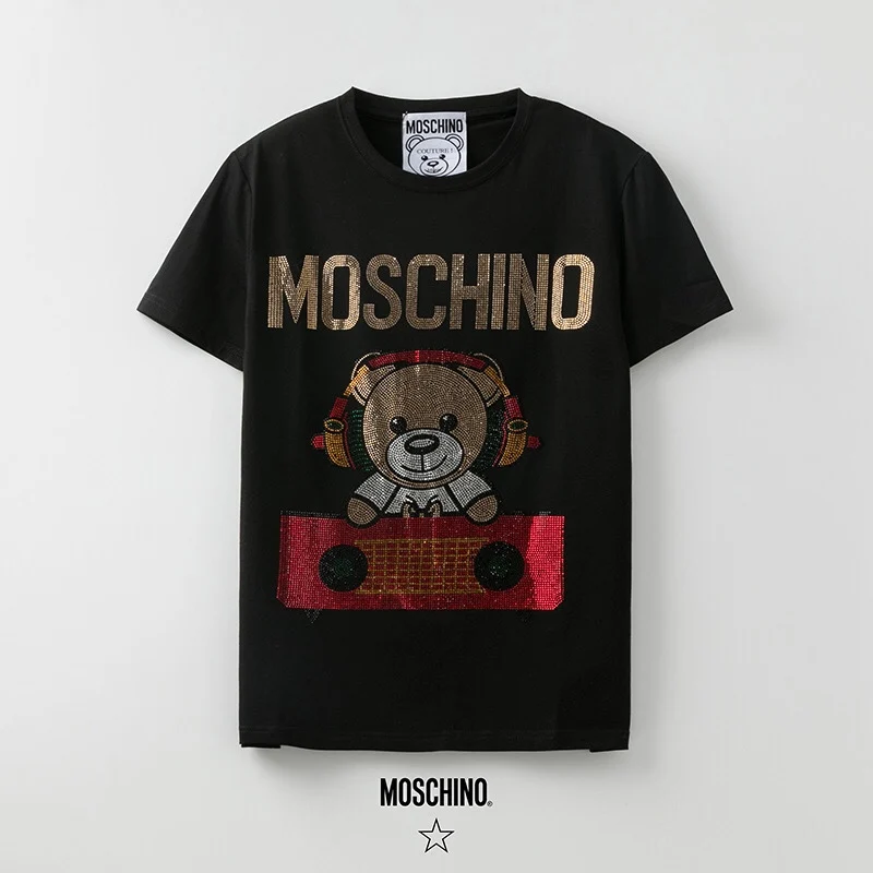 

Fashion Luxury Brand T-shirt Cute DJ Crystal Bear Summer Lovers Casual Loose Short Sleeve Tops Shirt for Women