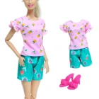 Весенний наряд ручной работы розовые топы, блузки, Короткие штаны + босоножки на высоком каблуке, Одежда для куклы Барби, аксессуары, игрушки