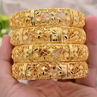 4pcslot 24k large widewedding gold color bangles for women wife dubai bride ethiopian bracelet africa bangle arab jewelry