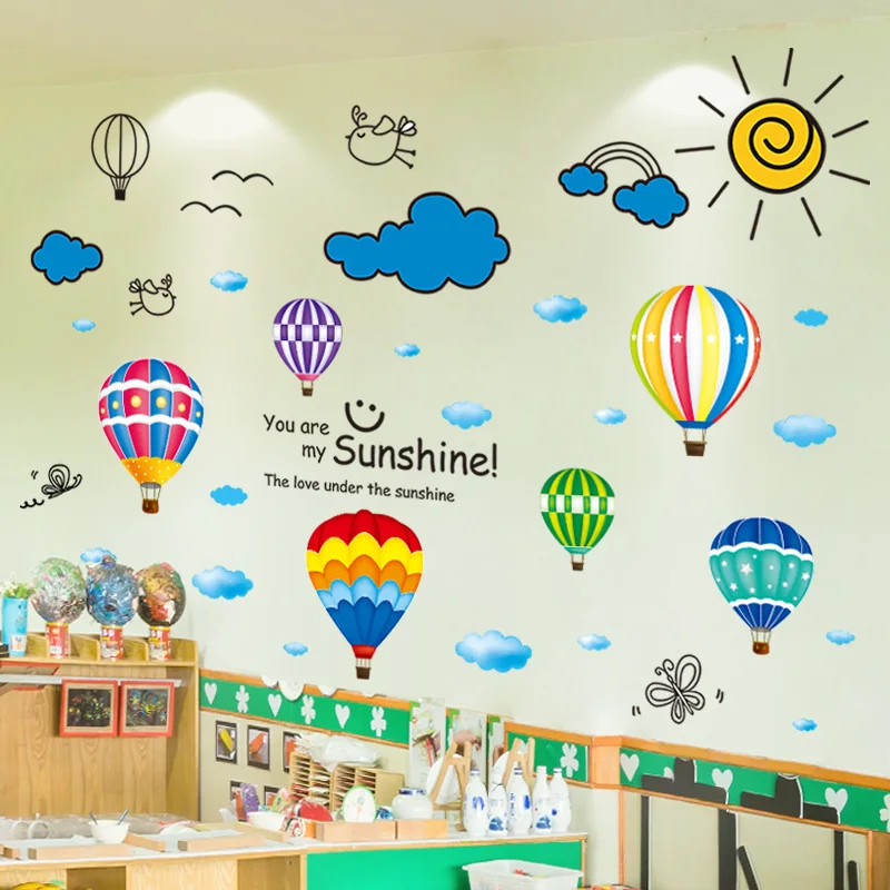 

[shijuekongjian] Sun Clouds Wall Stickers DIY Cartoon Colorful Balloons Wall Decals for Kids Rooms Baby Bedroom House Decoration