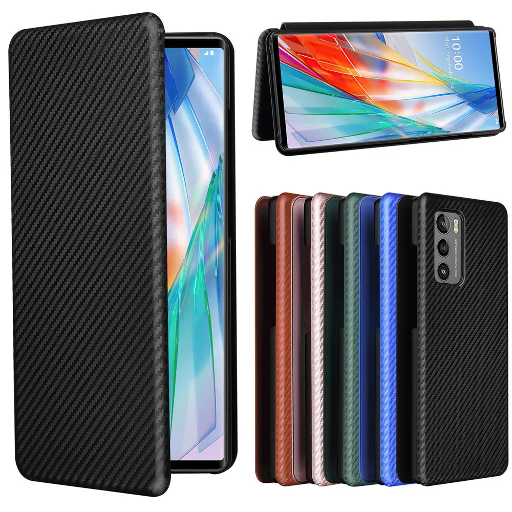 

For LG Wing Case Luxury Flip Carbon Fiber Skin Magnetic Adsorption Shockproof Case For LG Wing 5G LGWing Protective Phone Bags