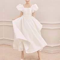 2021 1950s vintage ankle length wedding dresses puffy sleeve square neck a line satin short bridal gowns custom made vestidos