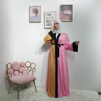 turkish dubai fashion color contrast long sleeve turkey muslim dress abaya robe middle east islamic clothing femme lsm309