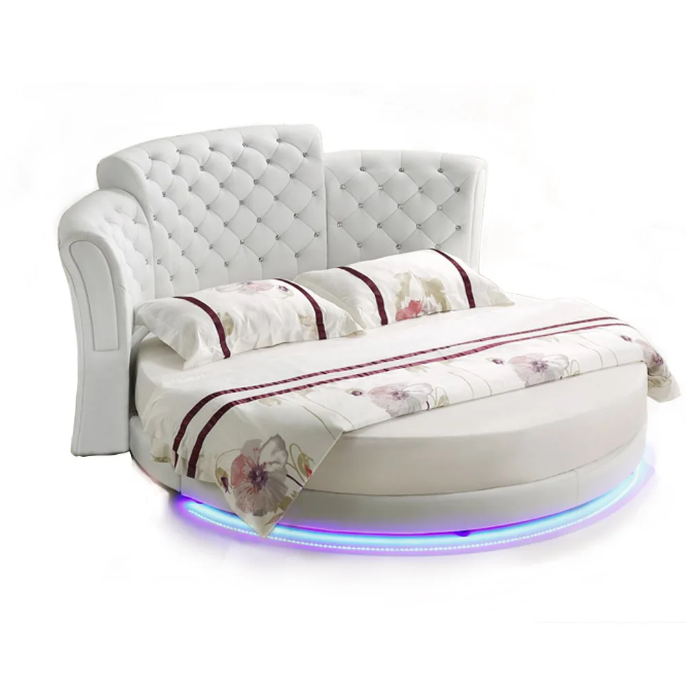 Умный каркас кровати camas спальня кровать двуспальная горит кровати سرير muebles de dormitorio мебель светодиодный светильник круглый натуральная кожа