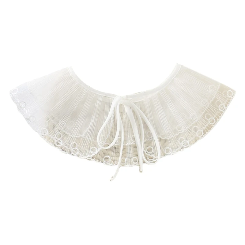 

Women Double Layer Organza Faux Collar Shawl Lace-Up Bowknot Sunscreen Decorative Necklace Embroidery Striped Poncho